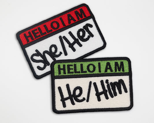 Pronoun Patch – Affirm Your Identity, Hello I am, She/Her patch, He/Him patch, They/Them patch, Embroidered Iron-On Patch - 66